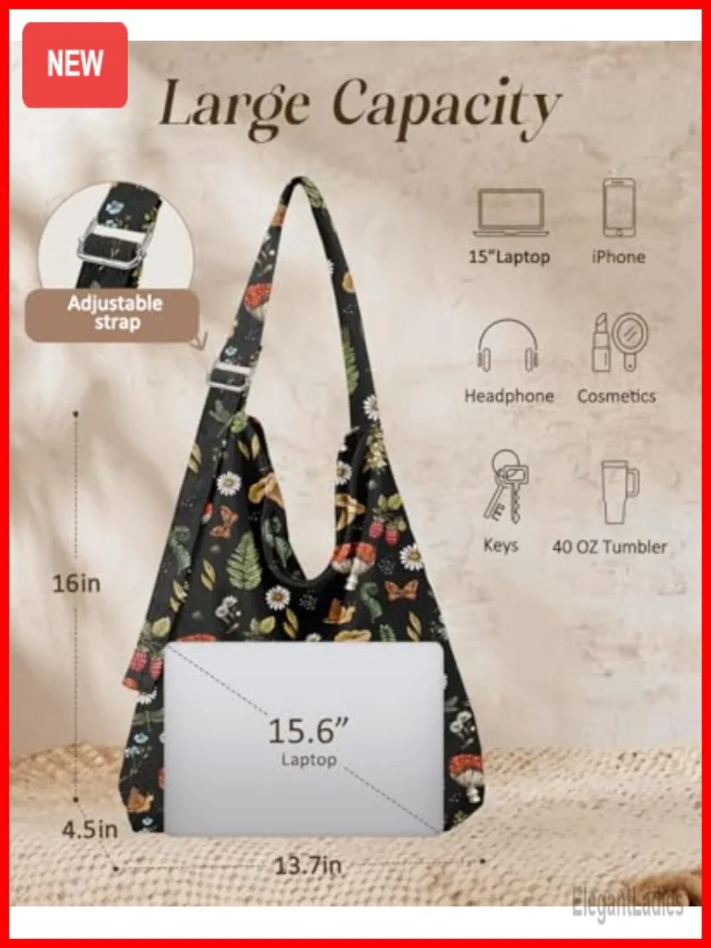 Corduroy Hobo Bag Large Shoulder Tote Zipper Travel Work Bag